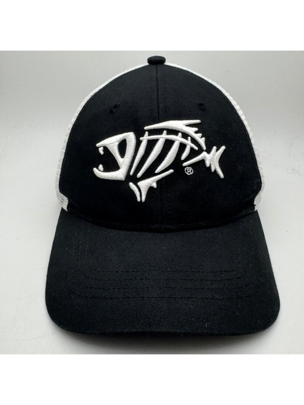 Fishing Fish Skeleton Trucker Hat Men's Black White OSFM Snapback Cap